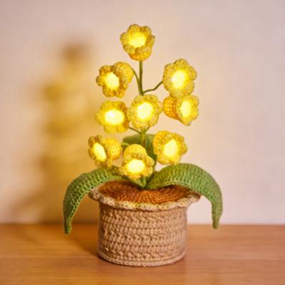Lily of The Valley Lamp Crochet Artificial Flower Night Light Handmade Potted Plant Table Lamp for Women Wife Girlfriend Birthday Christmas Valentine