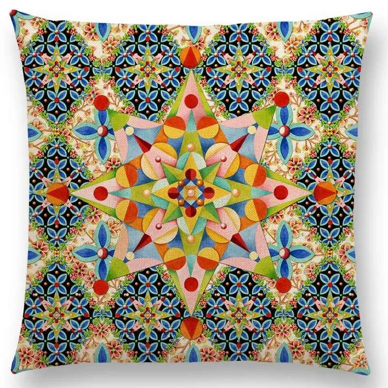 Beaux Art Boho Millefiori Geometric Floral Pattern Festival Mandala Elizabethan Pastel Flowers Cushion Cover Sofa Pillow Case