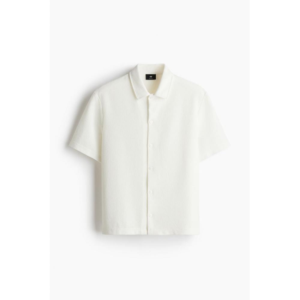 H M Regular Fit sHort Sleeve Jersey sHirt creaM