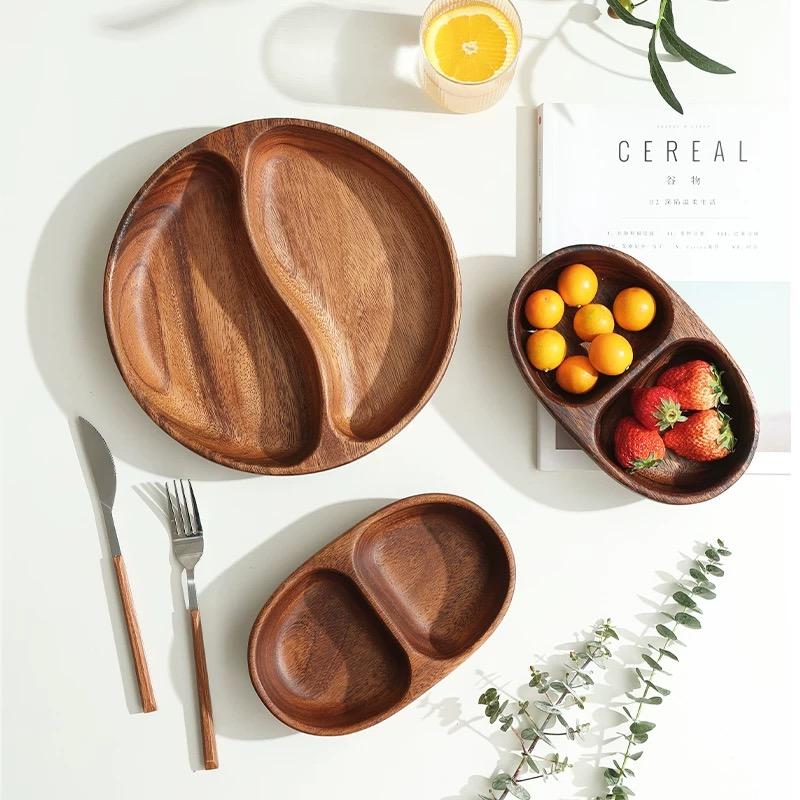 Dessertteller aus japanischem Akazienholz, runder Holzteller, Haushaltsküchenzubehör, Holzgeschirr, Snackteller, Obstregal