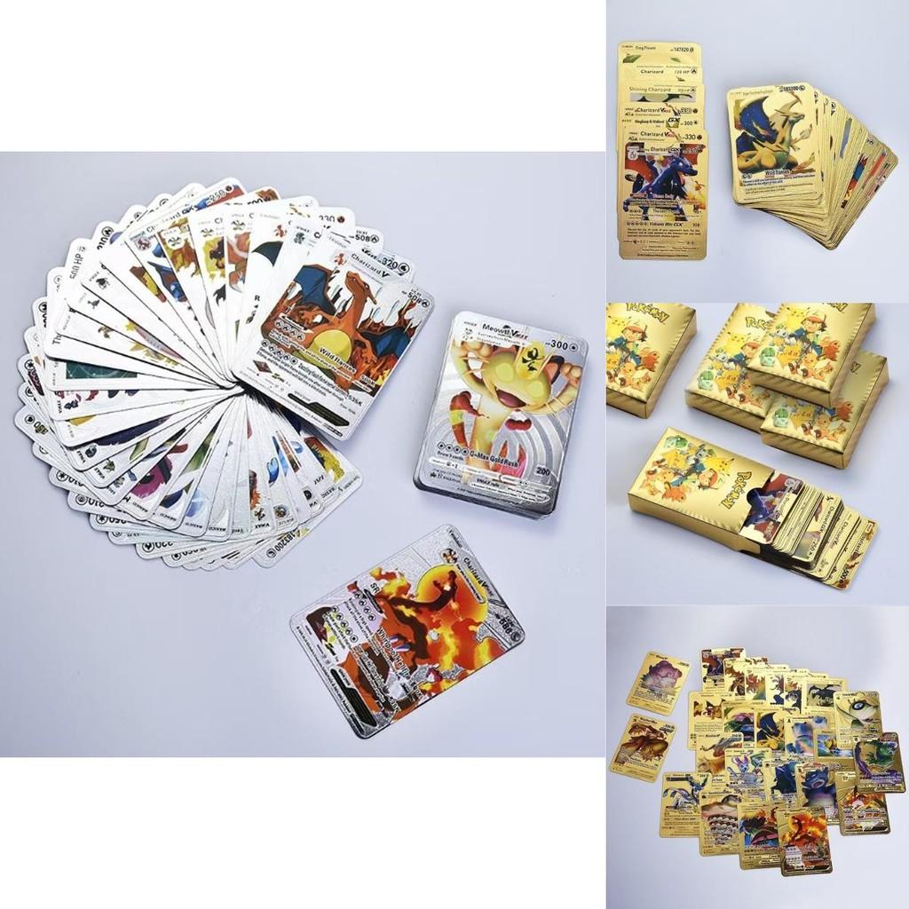 Shiny Pokemon Cards Metal Gold Energy Card Collection Featuring Charizard And Pikachu