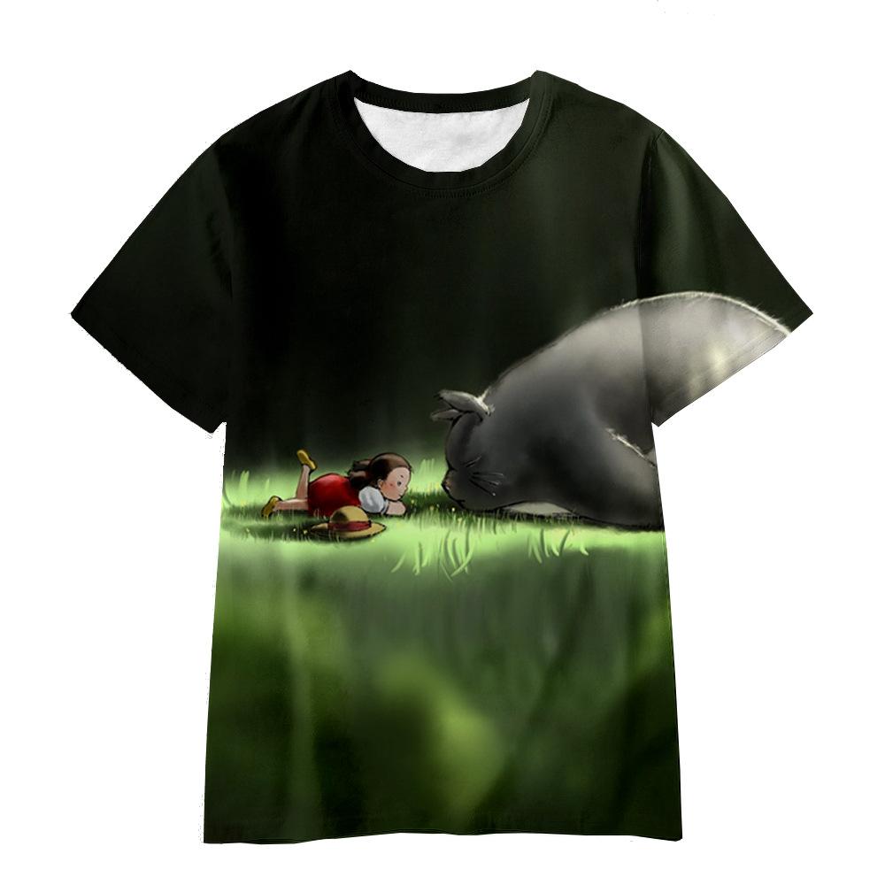 3D Hayao Miyazaki Cartoon Totoro Pattern Printed Casual Short Sleeved Children's Boy T-shirts - Soft Medium Stretch Fabric Summer Relaxed Fit Clothing