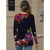 Women's 2025 Basic V-Neck Long Sleeve,Elegant Flower Printed Polyester Relaxed Fit Tee Shirt,Spring Autumn Casual Comfort Tops