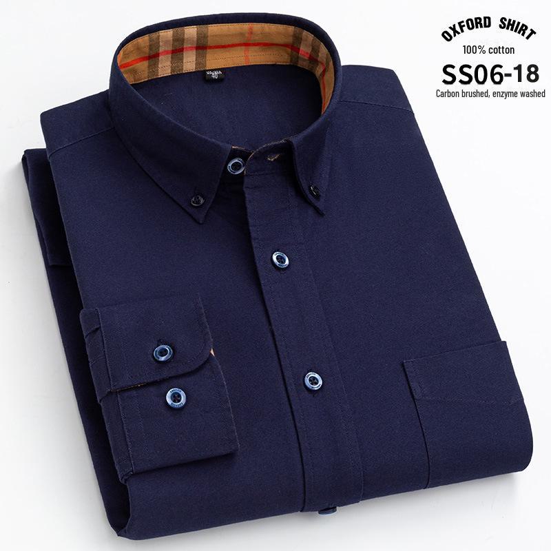 Men's Long-Sleeve Cotton Oxford Plaid Stripe Shirt - Business Casual