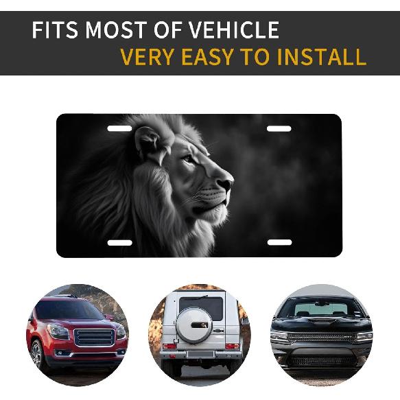 Front License Plate Cover – Aluminum Metal Car Accessory, Rust-Proof Novelty Vanity Tag Decor for Men & Women, 6x12 with 4 Holes - 028 Lion