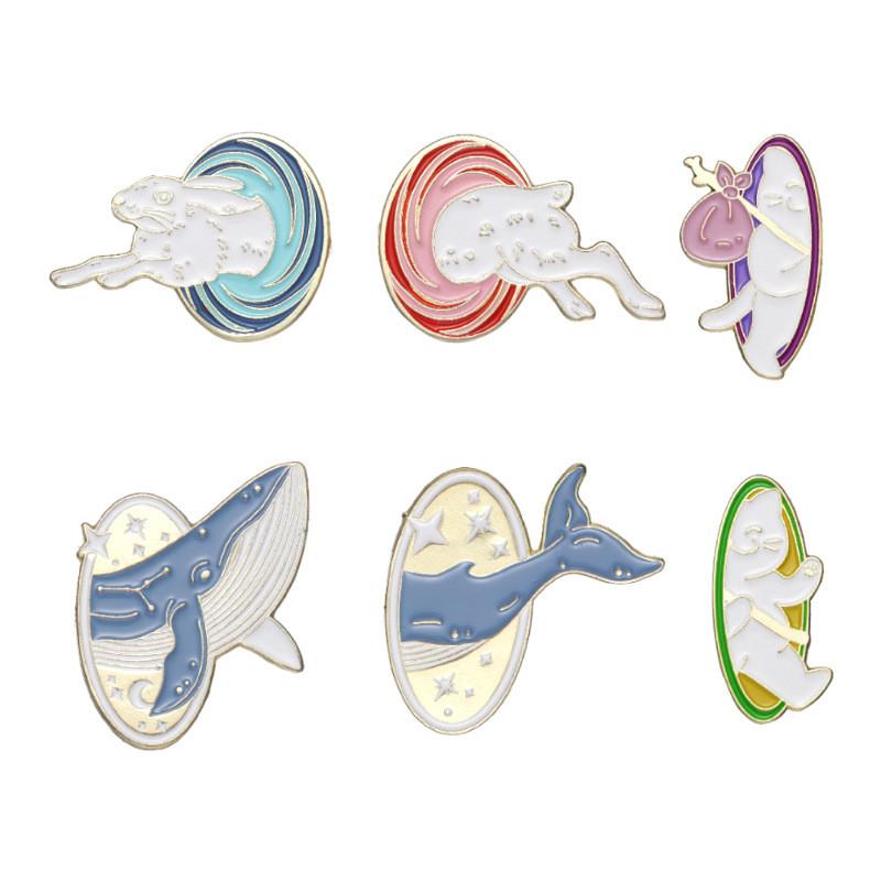 Cartoon Ocean Animal Metal Enamel Brooch Featuring Whimsical Whale Rabbit And Cat Designs For Stylish Fashion Accessories