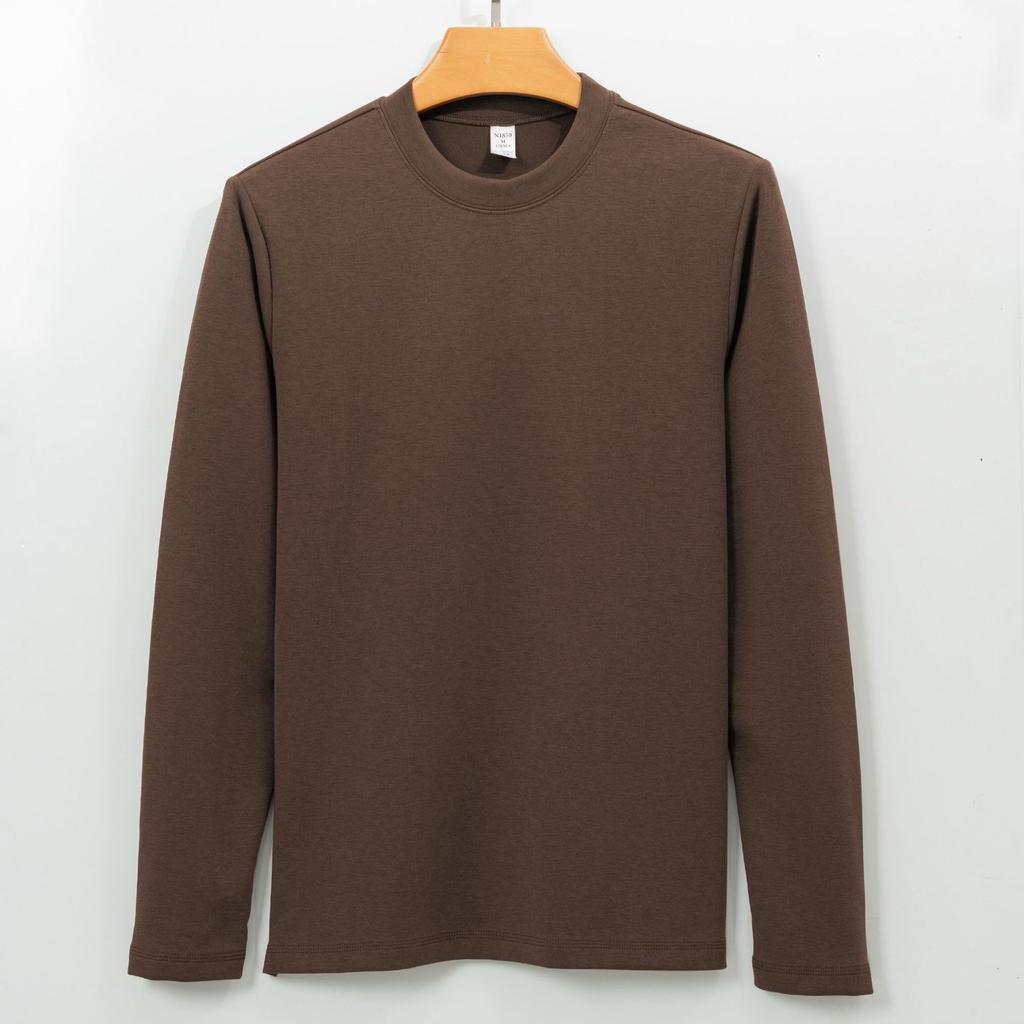 T-shirt Underwear for Men with Long Sleeves Solid Color Outer Wear Plush T-shirt for Men