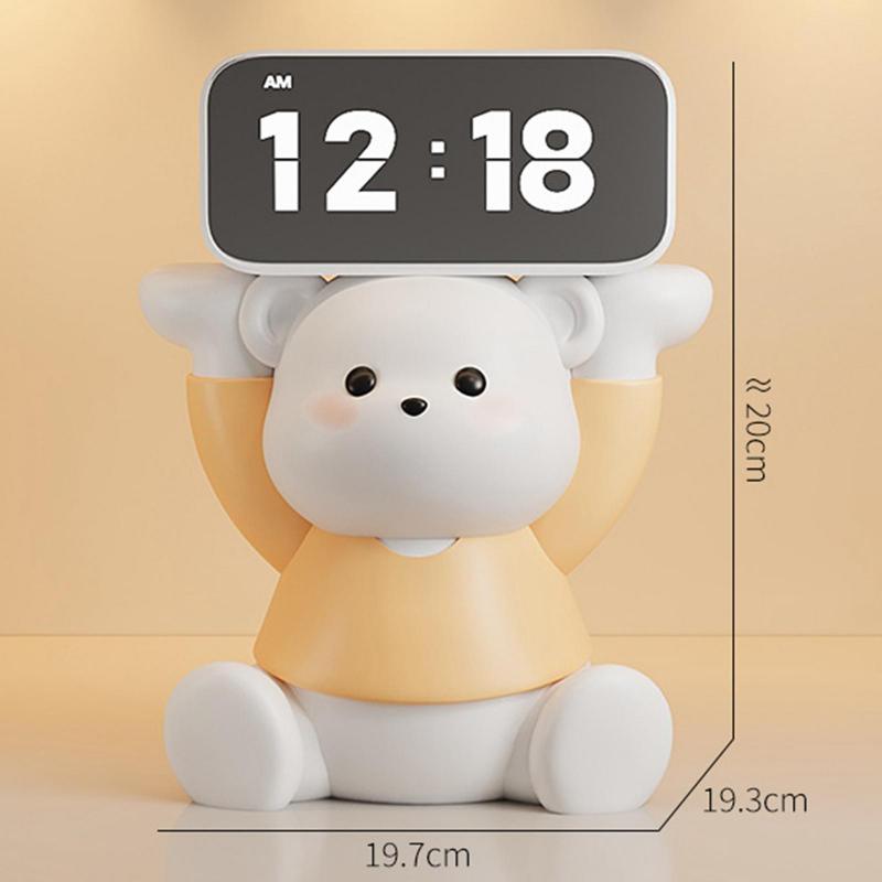 Cute Bear LED Digital Clock Resin Figurine for Kids Bedroom, Living Room, Dining Room, Office Desktop Decor