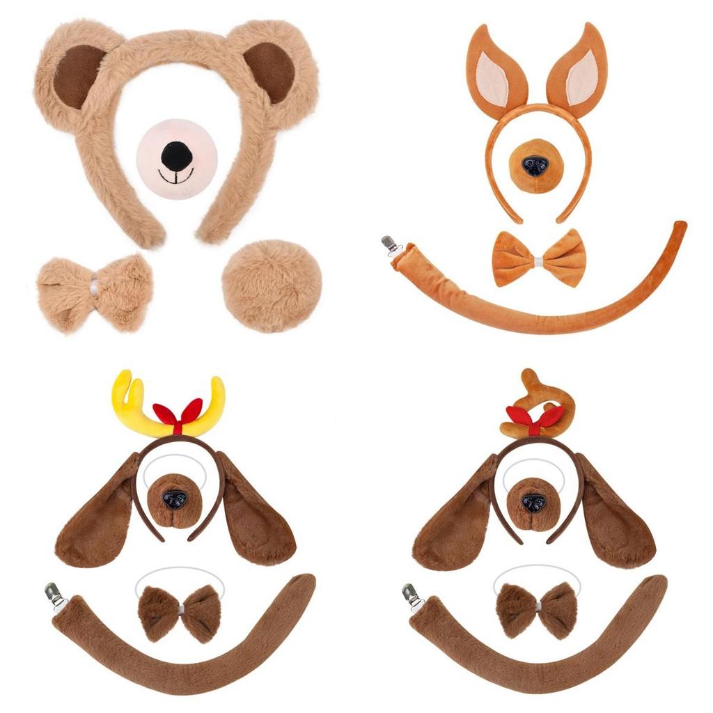 Halloween Animal Ears and Tail Set Holiday Masquerade Pig Costume Props for Kids and Adults