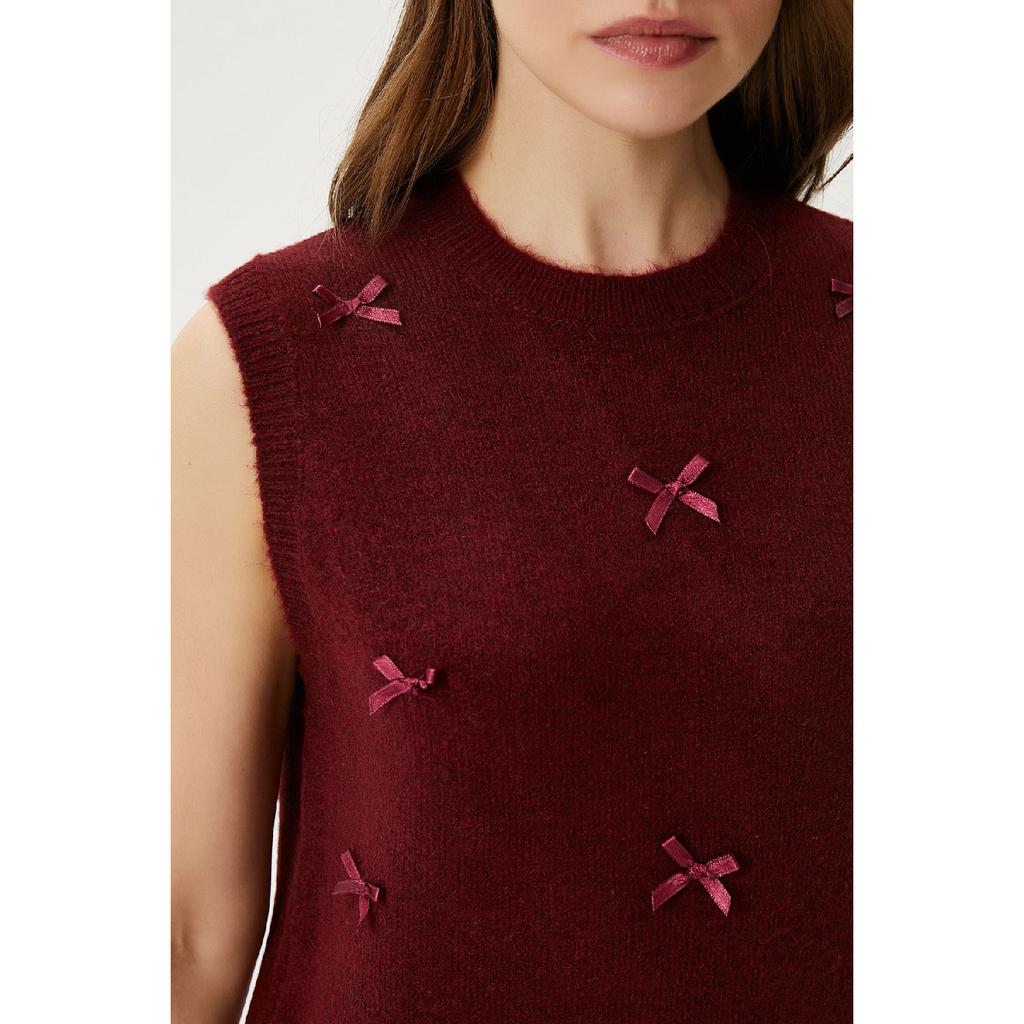 Women's Bowknot Claret Red Knitwear Sweater