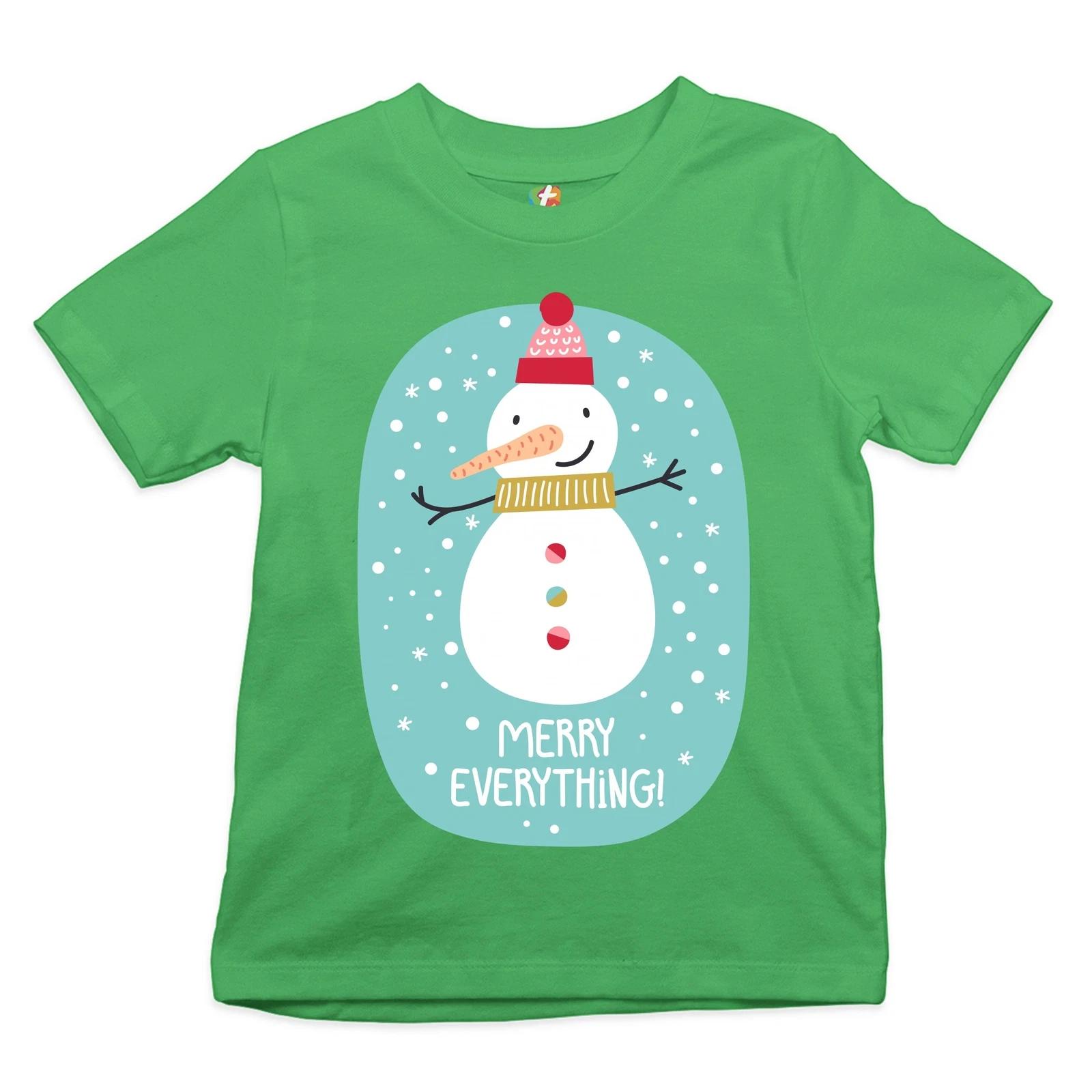 Merry Everything Youth kids boys T-Shirt Christmas Snowman Holiday Spirit Xmas Kids 120