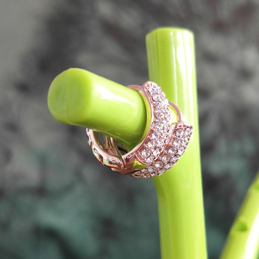 Women Gold Color Glamorous White Crystal Twinkling Unique Hollow Earrings