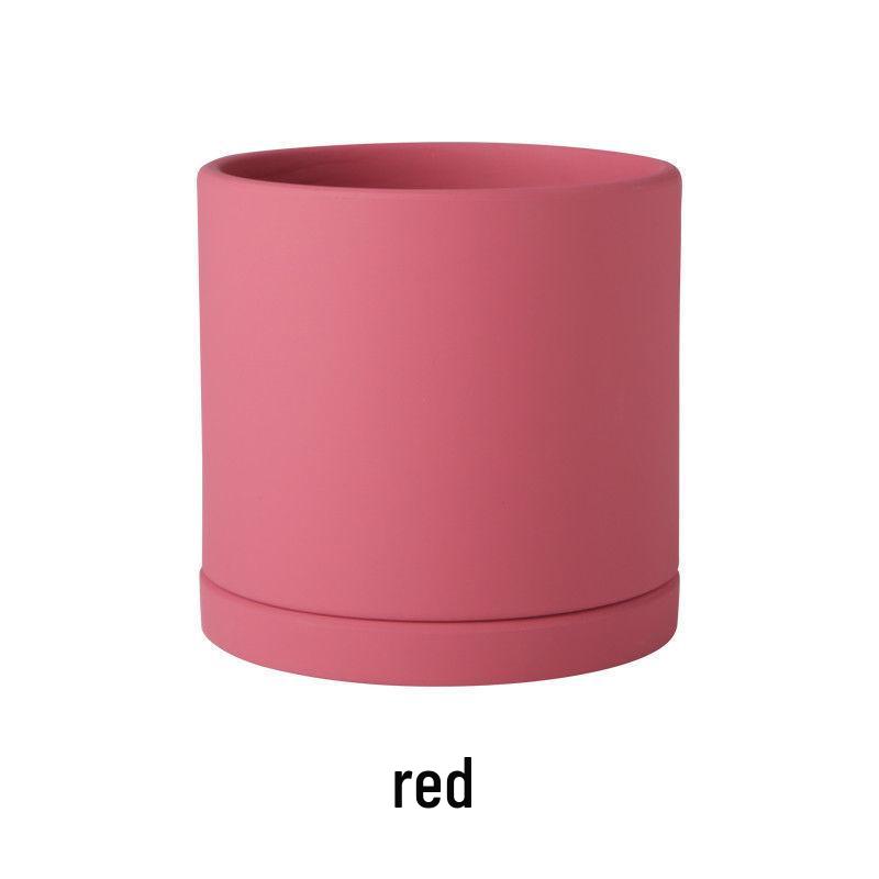 Morandi Colorful Ceramic Cylinder Flower Pots with Saucers for Indoor/Outdoor Plants