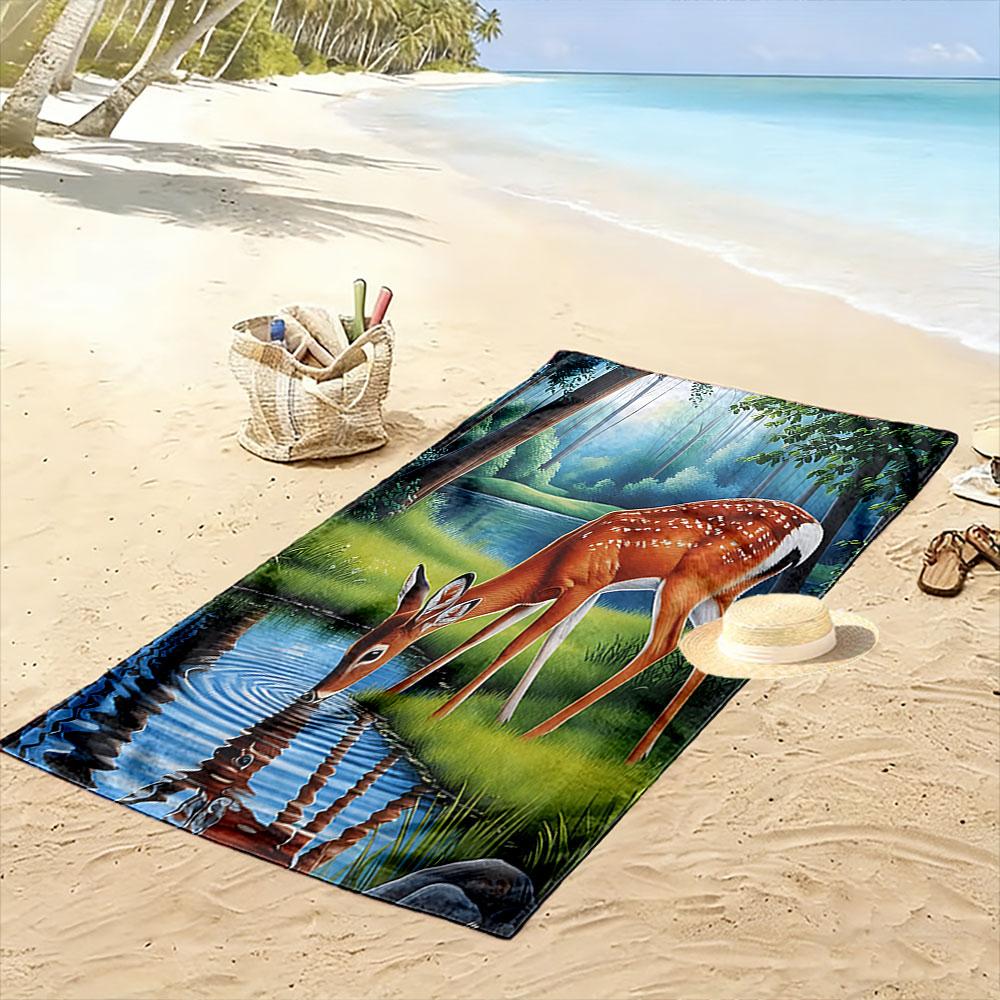 Sanfter Hirsch Wald Gelassenheit Druck Strandtuch, schnelltrocknend, geeignet für Reisen, Outdoor-Sport, Joggen, den Strand und Schwimmen, Geschenk