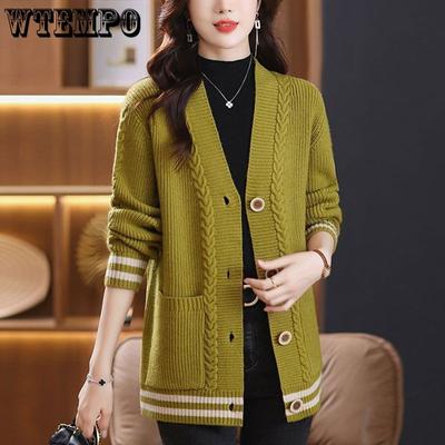 Mom Knitted Cardigan Sweater Coat Autumn New Versatile Outfit Large Loose Autumn/Winter Sweater Cardigan