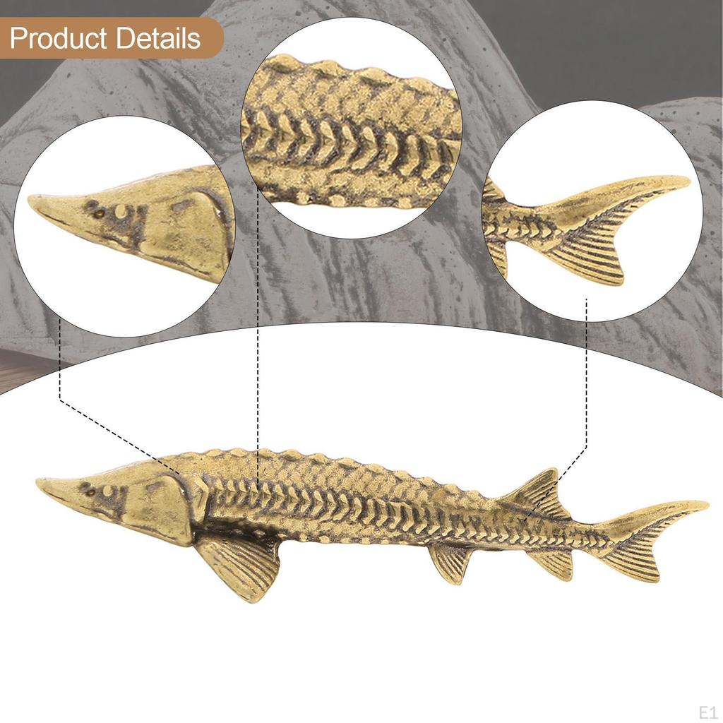 Statuie Pește Sturgeon Figurină Antică Artizanat Rustic Figurină din Alamă Retro pentru Afaceri Raft Living