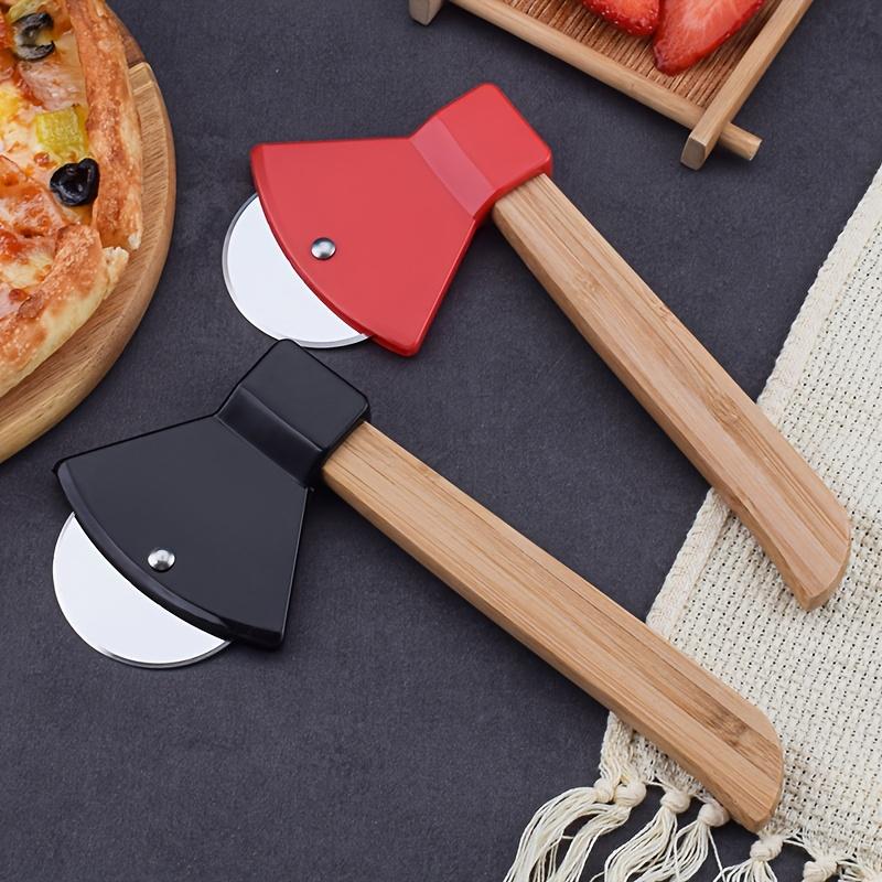 1pc Sleek Design, Stainless Steel Axe-Shaped Pizza Cutter, Wheel Slicer with Wooden Handle, Multifunctional Kitchen & Restaurant Baking Tool