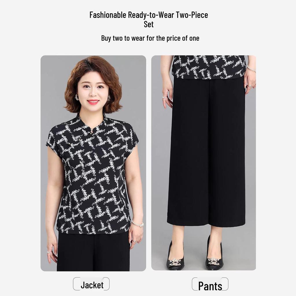 2026 Stylish Printed Short-Sleeve Top for Middle-Aged and Elderly Women - Loose, Slimming, Versatile.