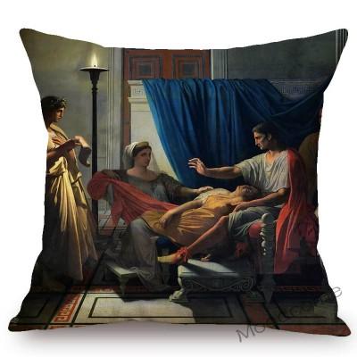 Neoclassical World Famous Oil Painting Jean Ingres Nepoleon The Source La Grande Odalisque Sofa Pillow Case Linen Cushion Cover