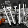 5Pcs BBQ Grill Tool Set with Spatula Tongs Fork Brush Skewers And Case Outdoor Baking Utensils for Parties Camping Restaurants