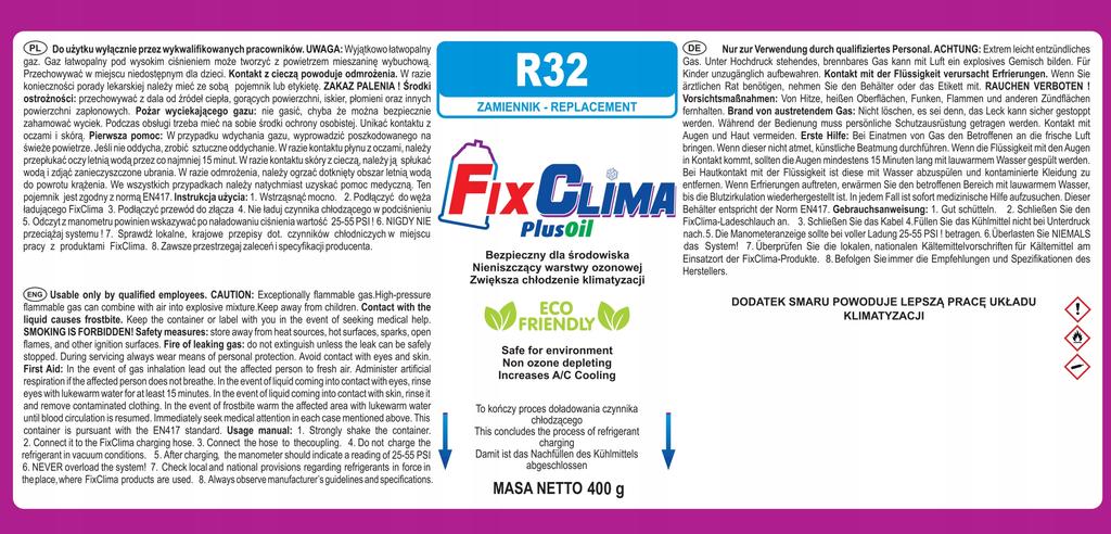 Gas para rellenar aire acondicionado doméstico R32 refrigerante fixclima