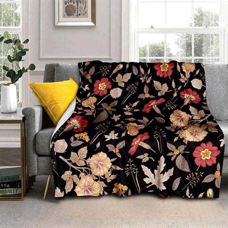 Módní přikrývka se zářivými květinami – lehký flanelový přehoz na pohovku, přikrývka s digitálním potiskem s měkkou a červotočivou flanelovou látkou