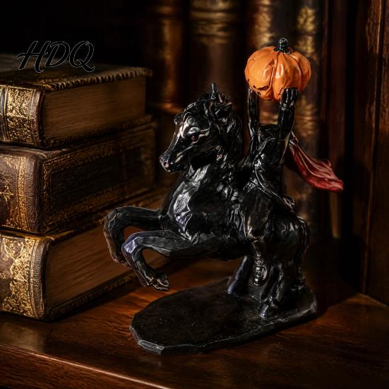 Einzigartige Gothic-Stil Kunst Halloween Kopfloser Reiter Statue, Vintage Bronze Textur Harz Dekor Figur, Stabile Basis Horror Skulptur für Zuhause