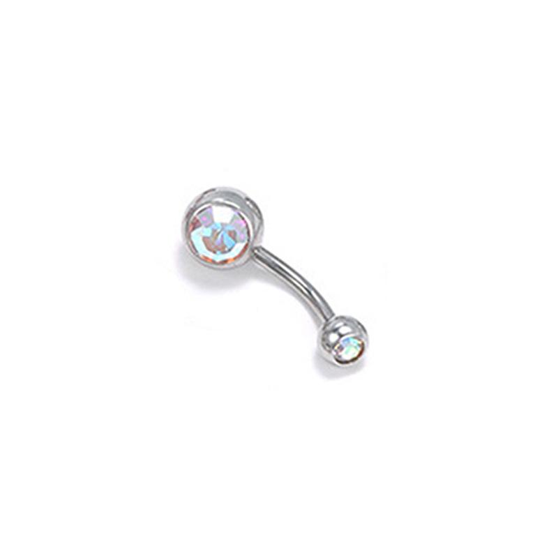 Colorful Double Head Glass Belly Button Ring - Trendy Stainless Steel Summer Style