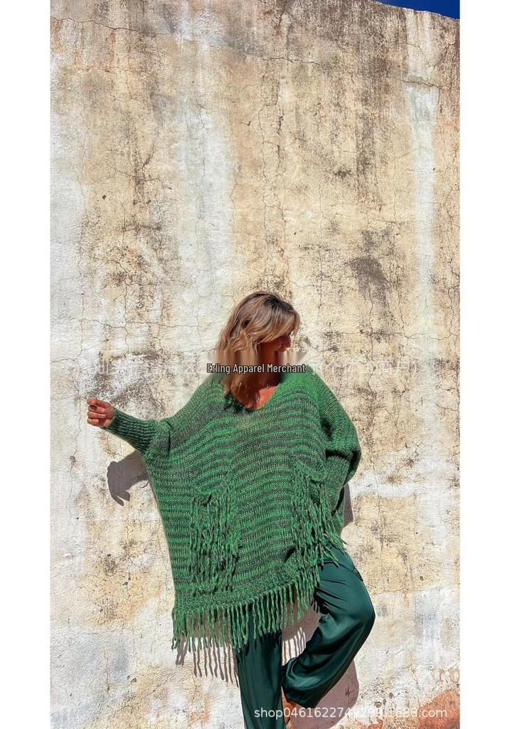 V-neck Loose Tassel Knit Sweater for Women - 3 Colors, Autumn/Winter 2026 Collection
