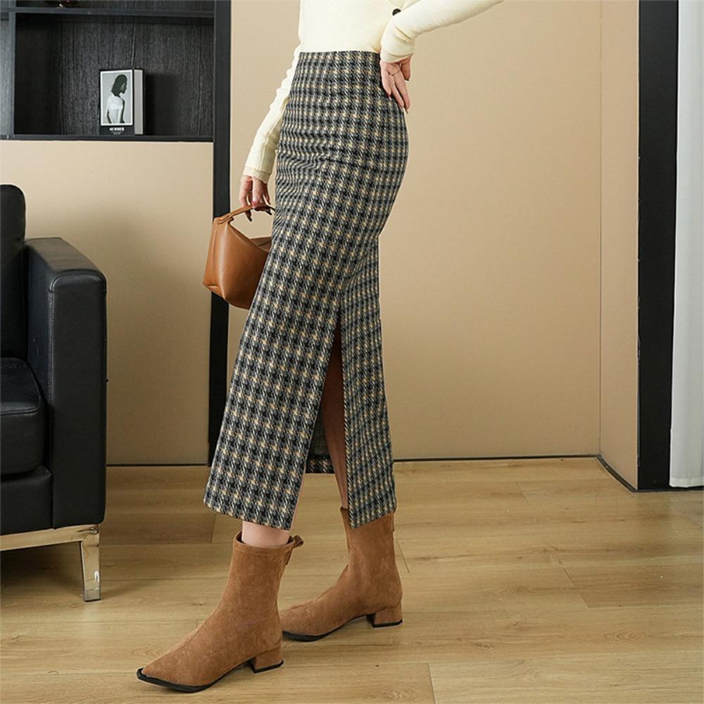 Women's High Waist Pencil Midi Skirt High Waist Straight Midi Skirt