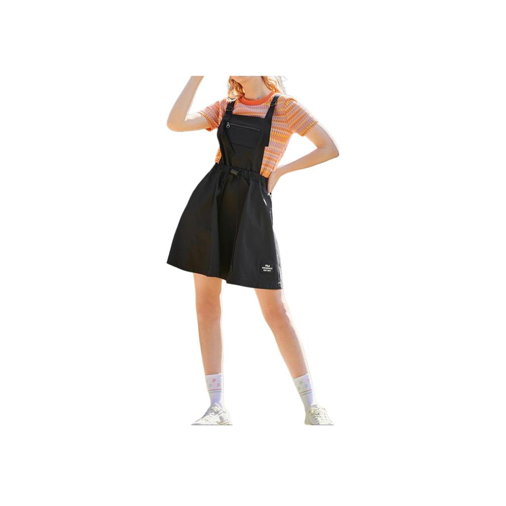 FILA Solid Color Loose Waist Drawstring Fashion Casual Sleeveless Dress Women dresses Black F11W229312F-BK
