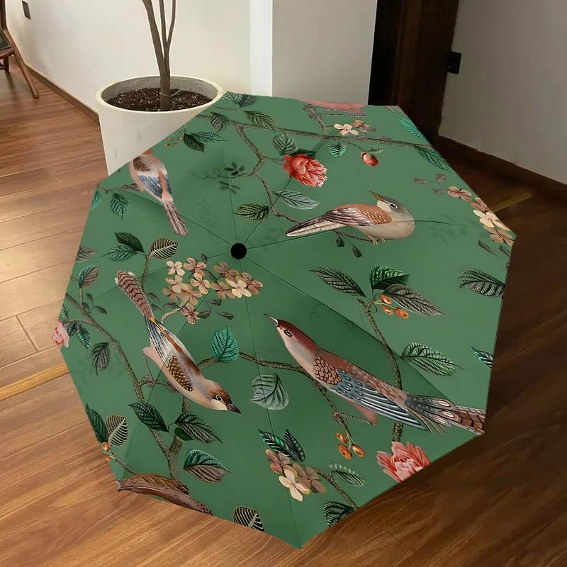 1PC Birds FloralAutomatic Open/Close Umbrella with Windproof, 8-Rib Sturdy Canopy, Durable Ribs, Fashionable Design1290A