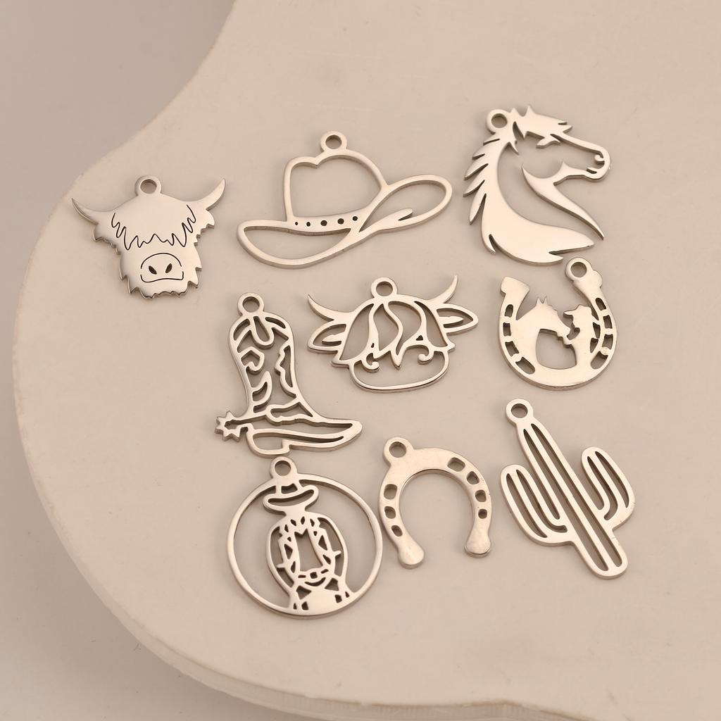 5Pcs Horse/Hat/Horseshoe/Cactus/Boot Charms Stainless Steel Western Cowboy Pendants DIY Bracelet Necklace Crafts Jewelry Making