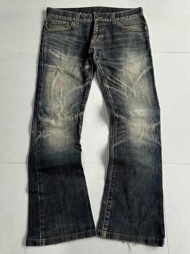 Gotische Vintage gewaschene distressed Doppelbund Schlaghosen S gray
