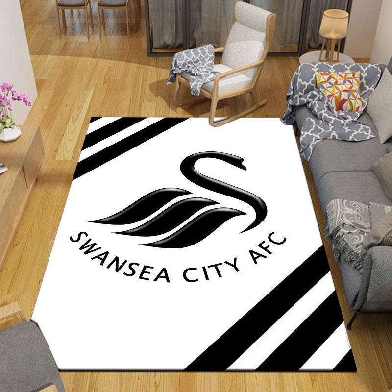 Swansea City AFC Flannel Printed Carpet, Home Sofa Decoration for Living Room & Bedroom, Non‑Slip Play Flannel Floor Mat for Game Room