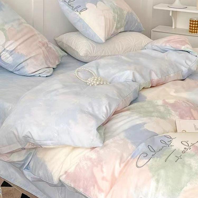 Korean Style Fashion Bedding Set Kids Adults Twin Full Queen Size Bed Flat Sheet Duvet Cover Pillowcases Stripe Grid Bed Linen