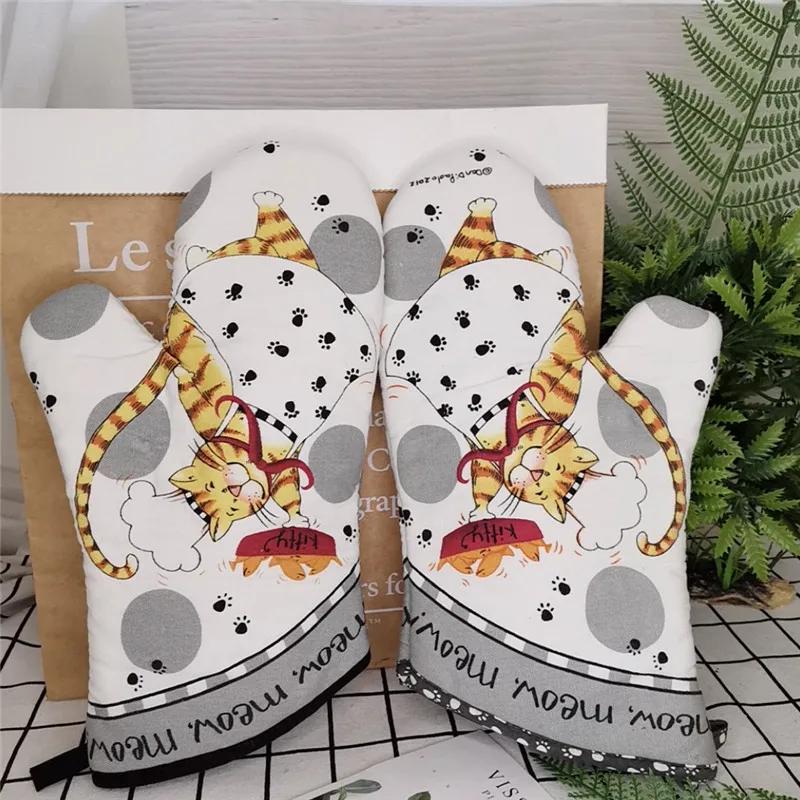 1Pc 18x33cm Cotton Vintage Printed Large Baking Glove Microwave Oven Mitts Insulation Kitchen Tool Party Gift