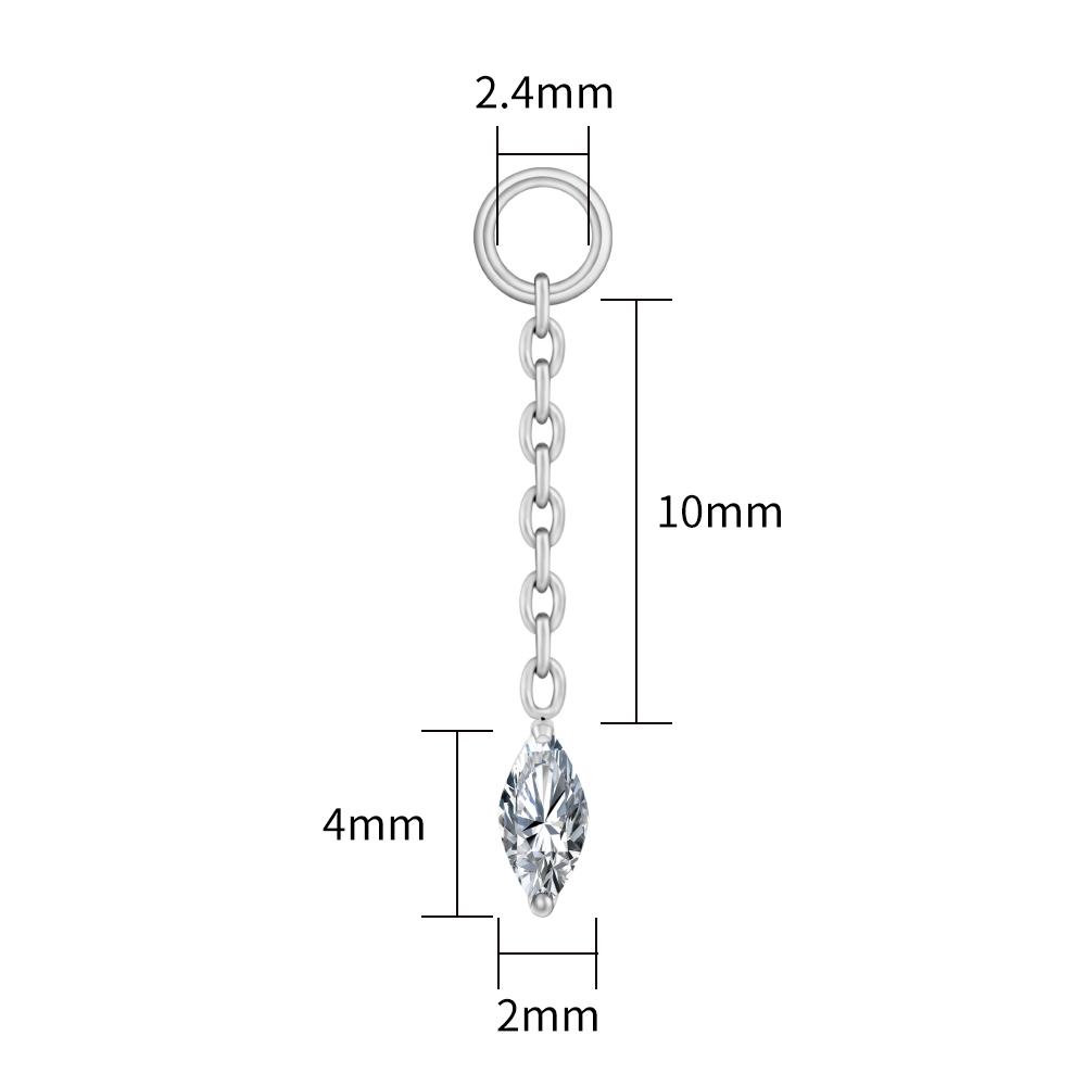 Right Grand ASTM F136 Titanium Earring Chain with Dangling Marquise CZ Charm for Labret Stud Hoop Nose Clicker Piercing Jewelry