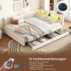 Schlafsofa Tagesbett 140x200 cm Zwei Schubladen 16-farbige LED USB+Type-C Ablagefach Lattenrost (ohne Matratze) Leinen Beige