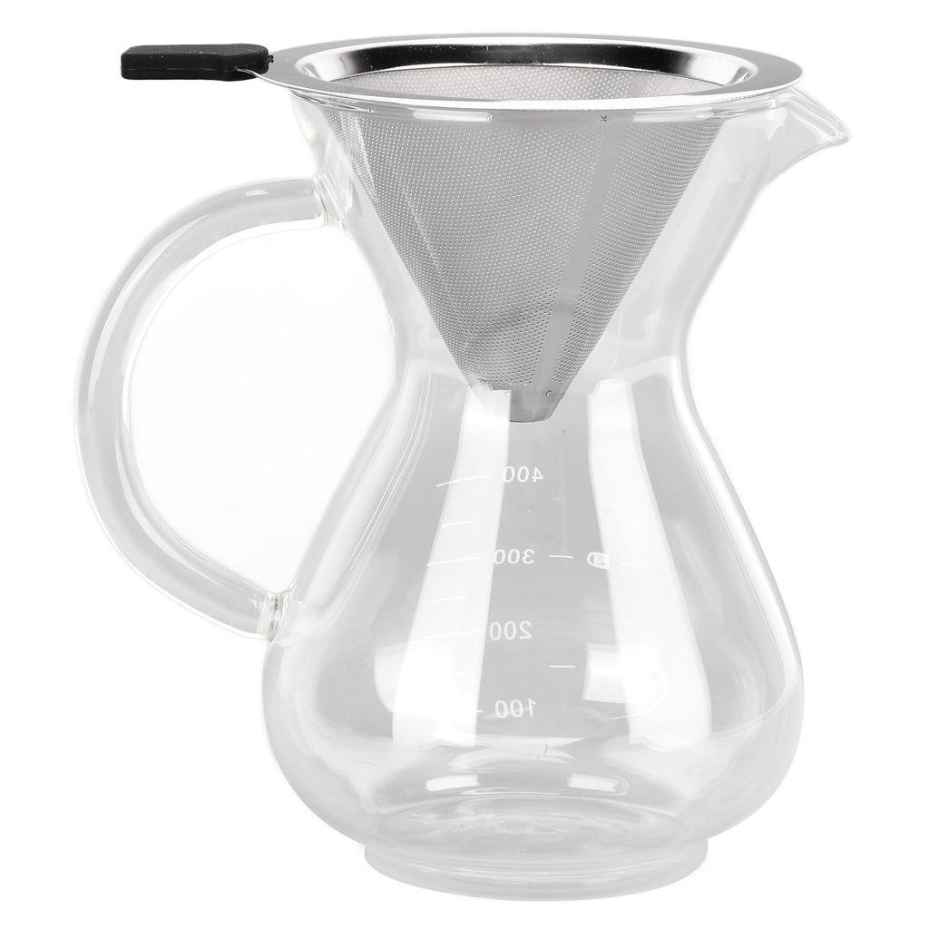 400ml Glass Coffee Pot Kettle Heat Resistant Pour Over Coffee Maker with Stainless Steel Filter for Home KitchenRound