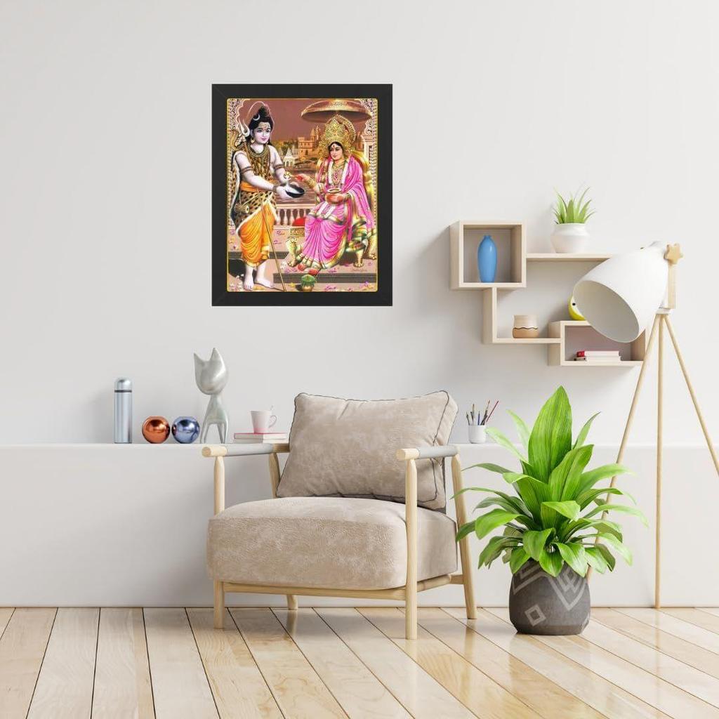 Hinduistický náboženský design Šivy a Maa Annapurny Devi nástěnný umělecký malovaný rám pro domácí dekoraci