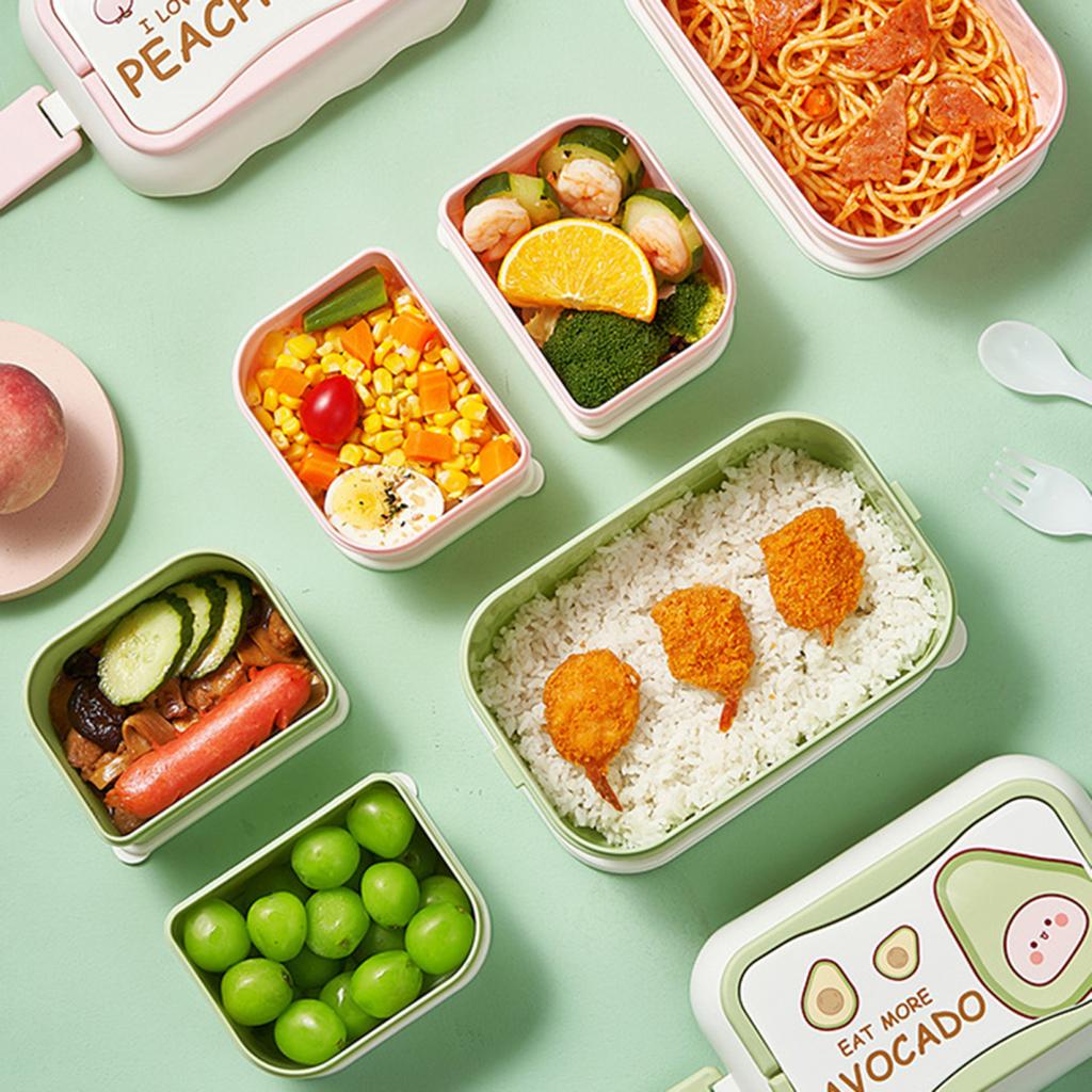 With Cutlery Lunch Storage Box Large Capacity Creative Cartoon Student Office Worker Bento Case