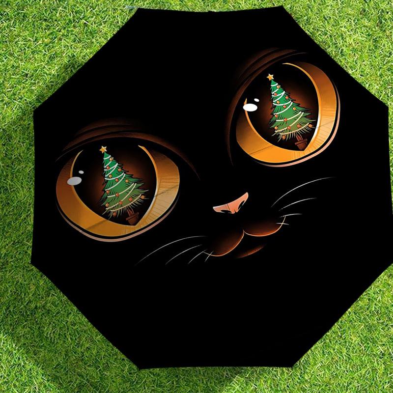 Christmas Cat Eyes Umbrella: A Festive Design for Outdoor Adventures - Auto-Open/Close, Lightweight & Durable Idea