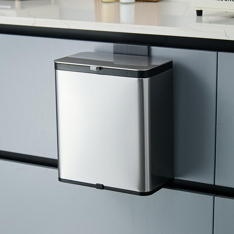 3L/8L Wall Mounted Stainless Steel Trash Can with Lid - Hanging Waste Bin for Kitchen & Bathroom 3L