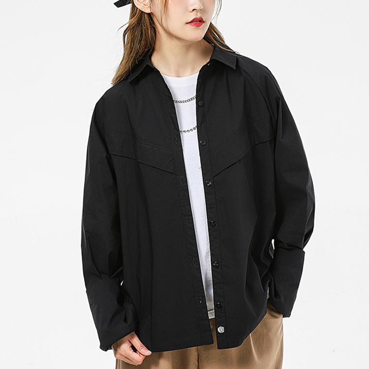 Nike Jednobarevná košile s límečkem se špičkami, jednořadým zapínáním na zlaté háčky, ležérní pletená s dlouhým rukávem, dámská košile, černá DR5997-010