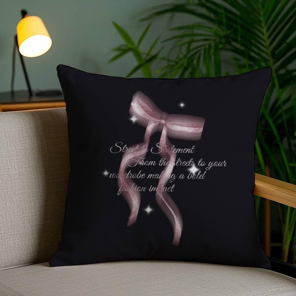 Korean Trendy Bow Pillow Case Sofa Short Plush Double-Sided Hd Printing Room Home Office Gift Cushion Cover