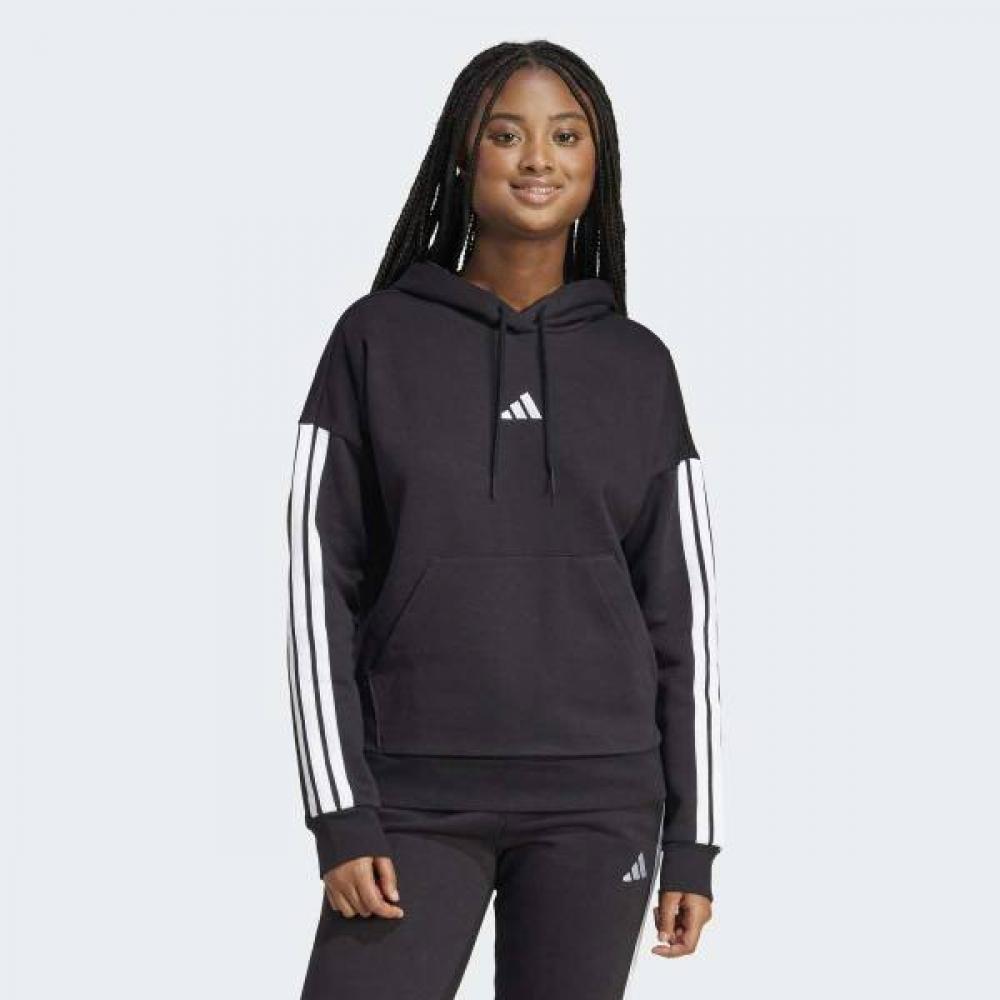 

AdidaS Women S eSSential 3 Stripe Fleece Hoodie Black AL
