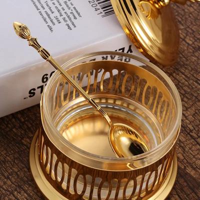 Kitchen Supplies Seasoning Jar Glass Alloy Coffee Sugar Bowl with Spoon Spice Box  Salt and Pepper Set  Bottle for