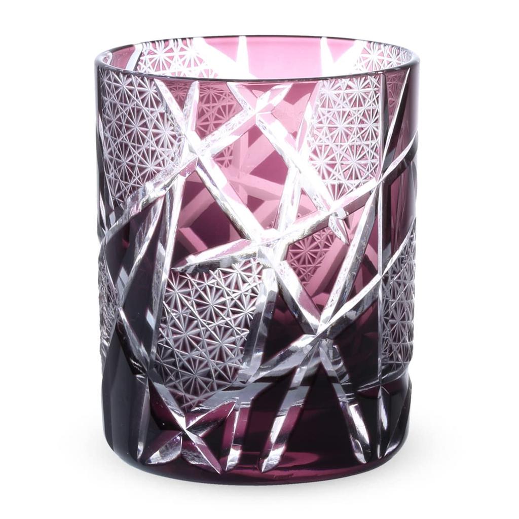 Retro Kiriko Glass Rocks Ranbori Komon Current Model J-kitchens Cup, Glass, 70xH90mm, 210cc, (Small Pattern) Pearl, Kasho,