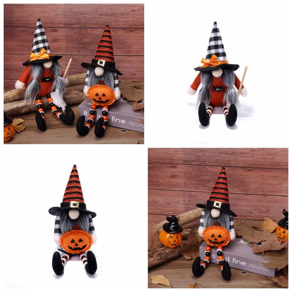 Handmade Pumpkin Dwarf Faceless Doll Cute Gnome Plush Toy Ornament Halloween Dwarf Decoration  Gift